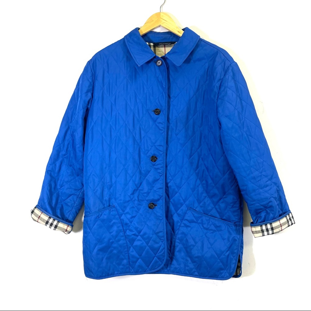 Burberry Quilted Jacket in Bright Blue with Check Lining